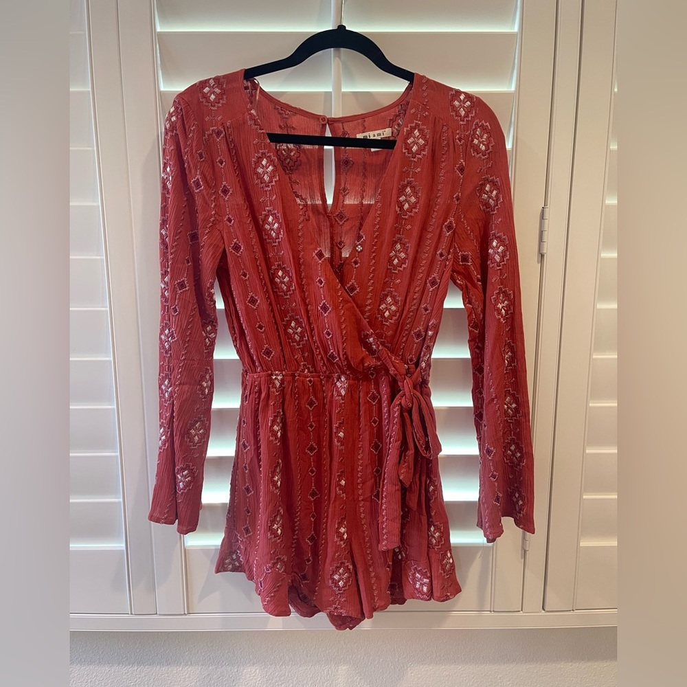 MIAMI Embroidered Romper in Burnt Red sz S